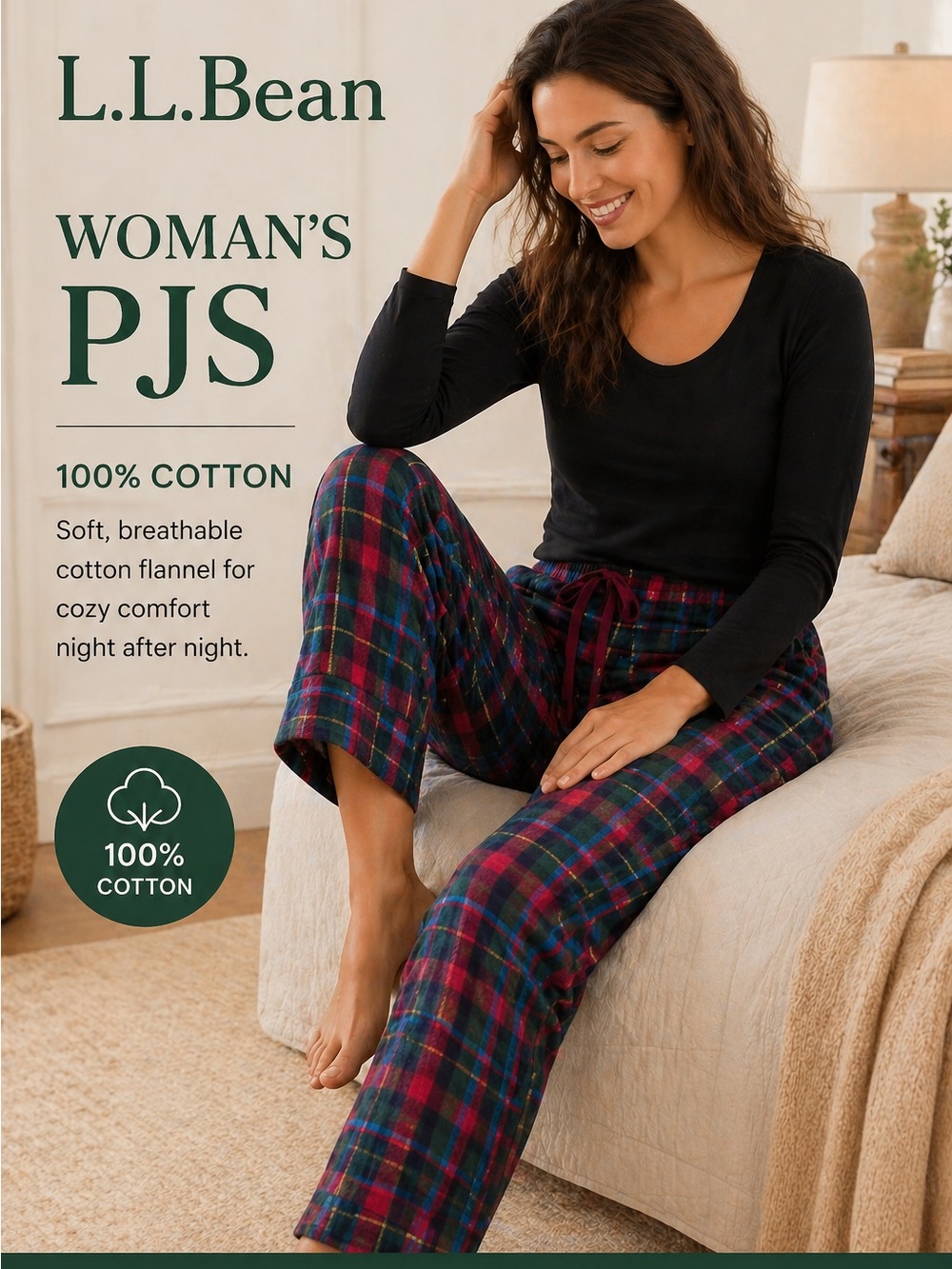 L.L. Bean pajama bottoms  — Green, Red & Blue XS‎ 100% COTTON